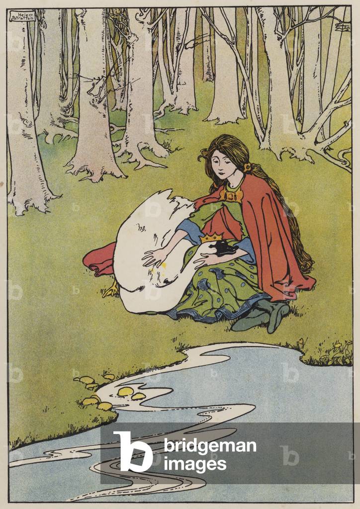 The Wild Swans (colour litho) by Helen Stratton