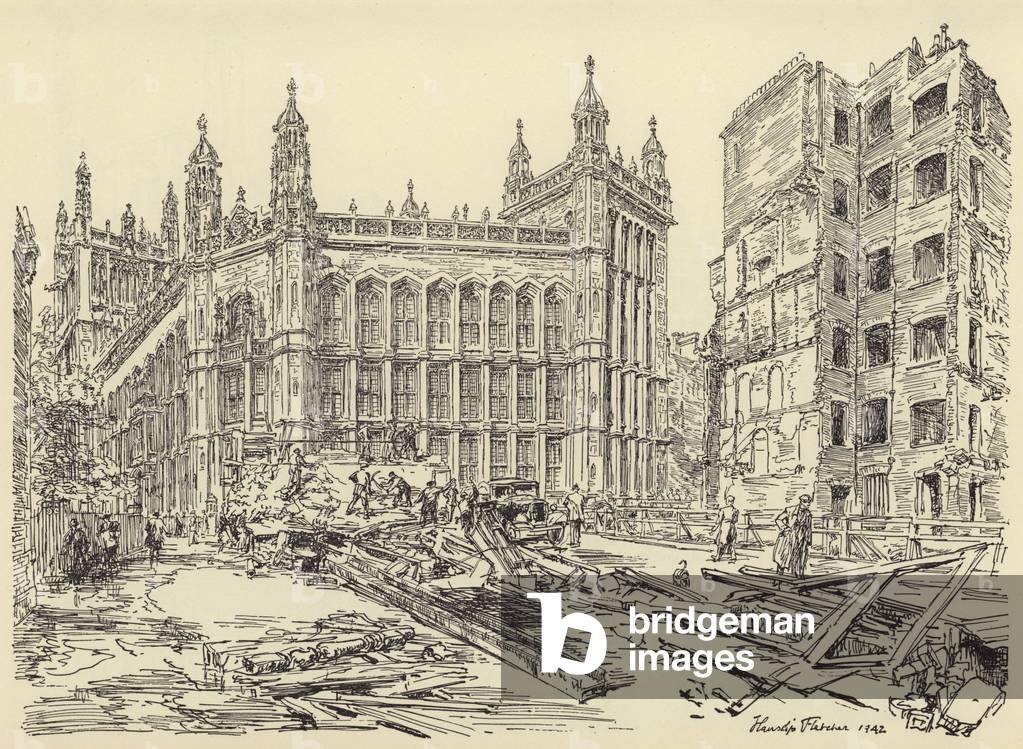 Image de Estampe représentant The Record Office (litho) par Hanslip Fletcher, b/w