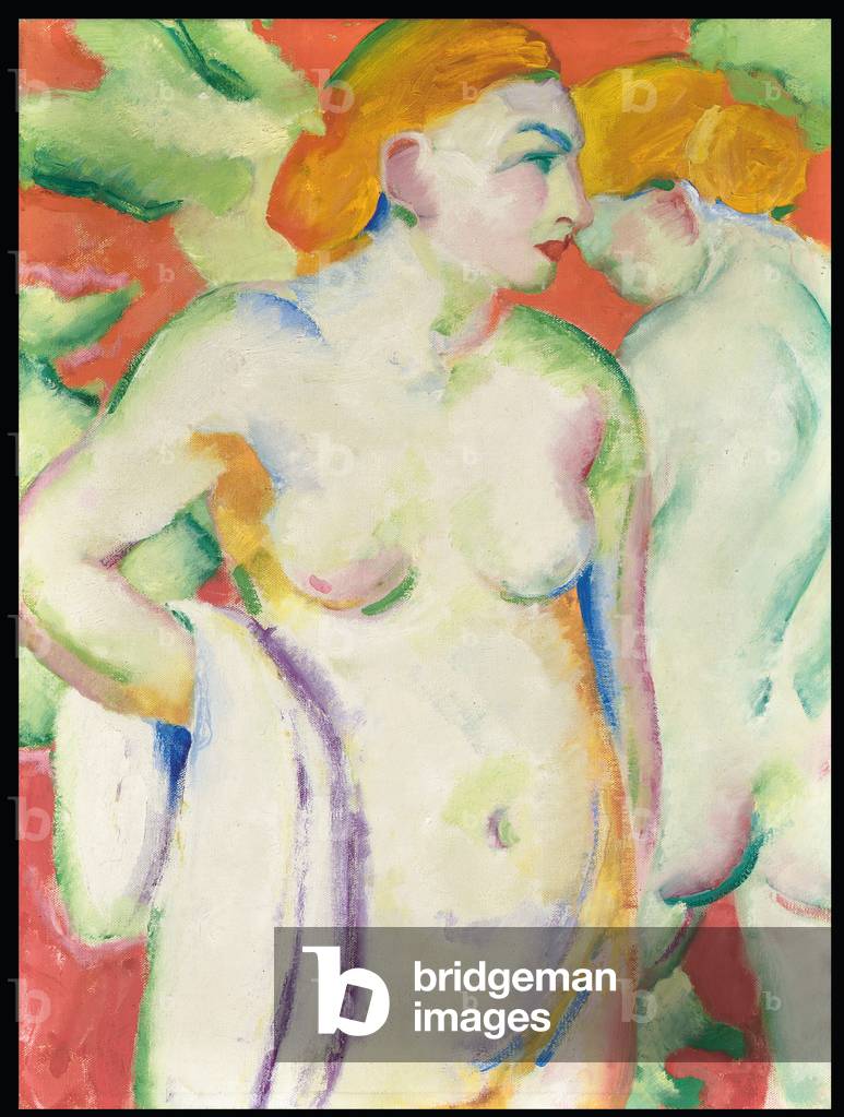 Image of Painting depicting Nudes in Cinnabar (Two Nudes in Red), 1910 by Franz Marc