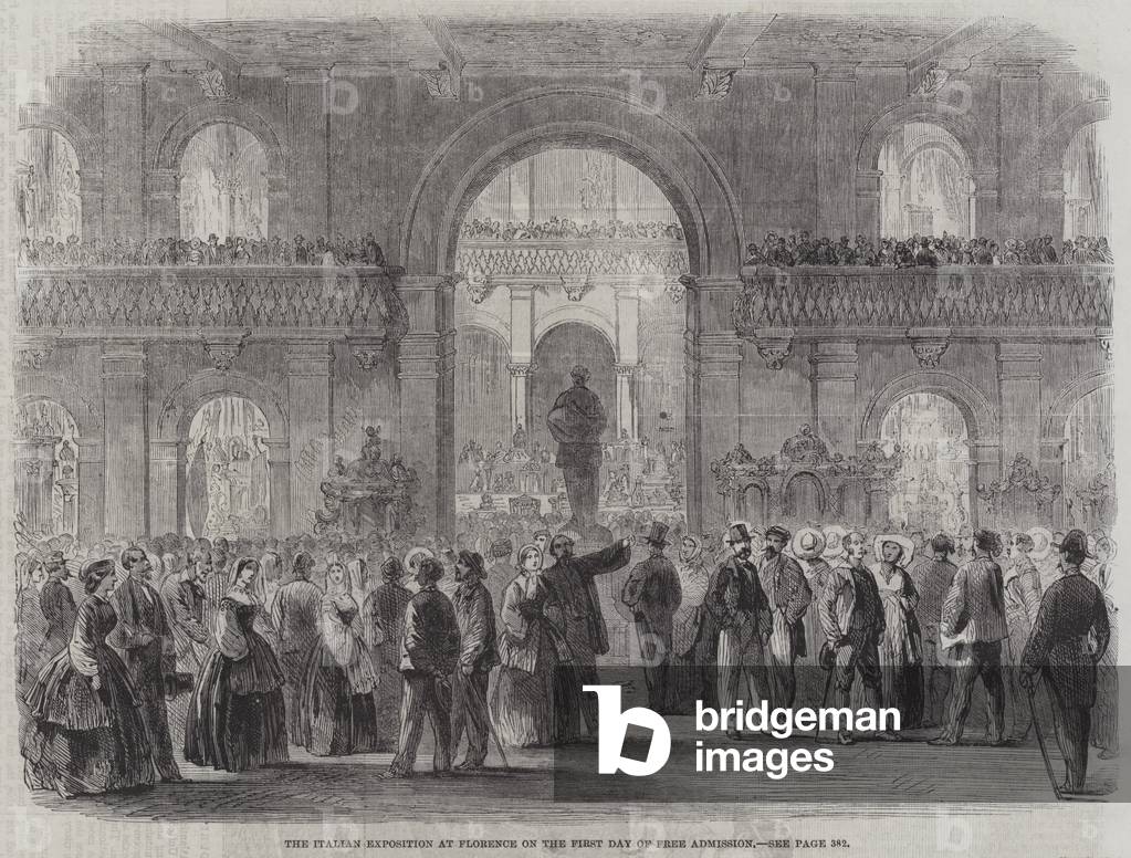 Esposizione Italiana a Firenze il primo giorno di ingresso gratuito (incisione)