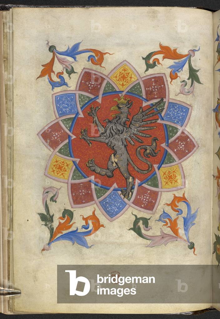 Add. 21965, f.5v Figura araldica: Un grifone, Statuto della Gilda dei Sarti, da 'Matricula artificum Artis Sar
