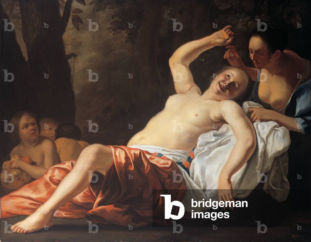 A reclining nymph with her attendant, 1651 (oil on canvas)