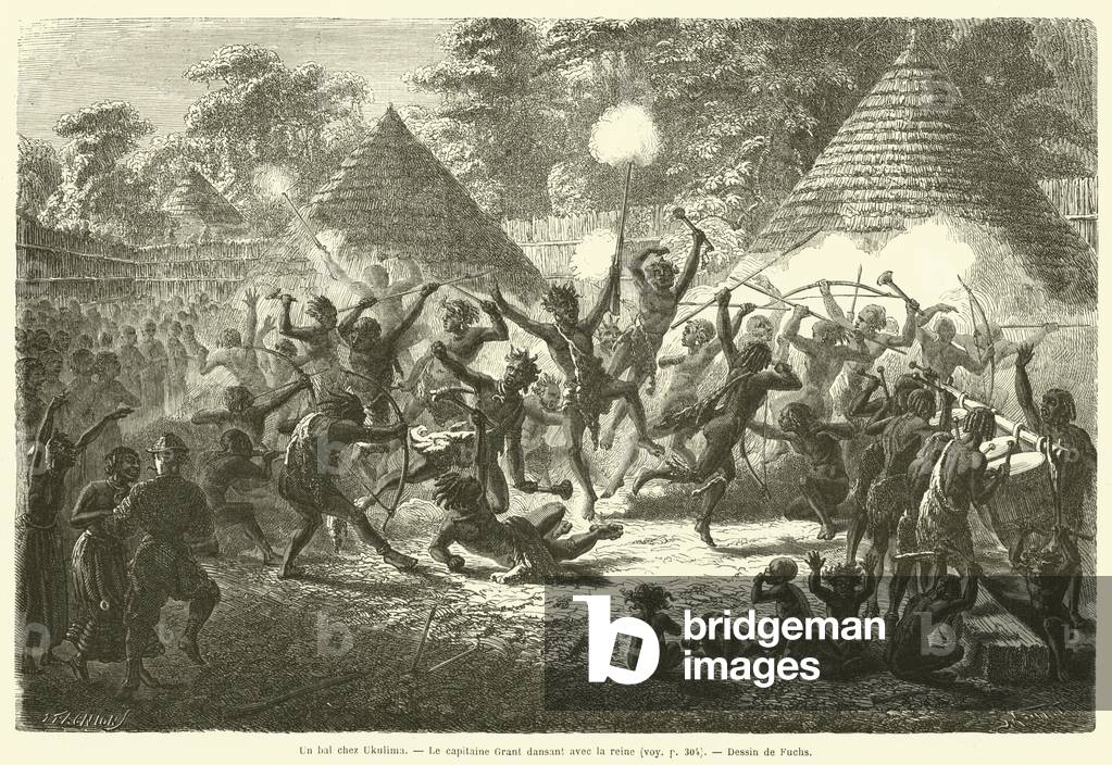 Un bal chez Ukulima, Le capitaine Grant dansant avec la reine (incisione)