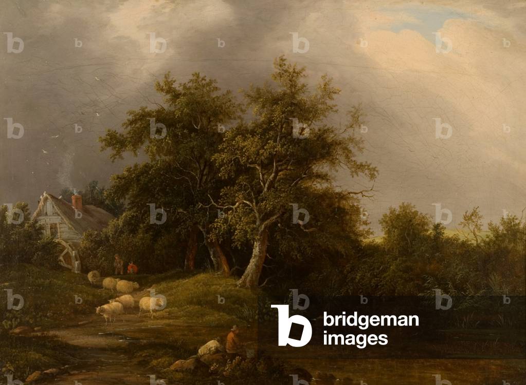 Immagine di Dipinto "Paesaggio (olio su tela)" di English School, b/w