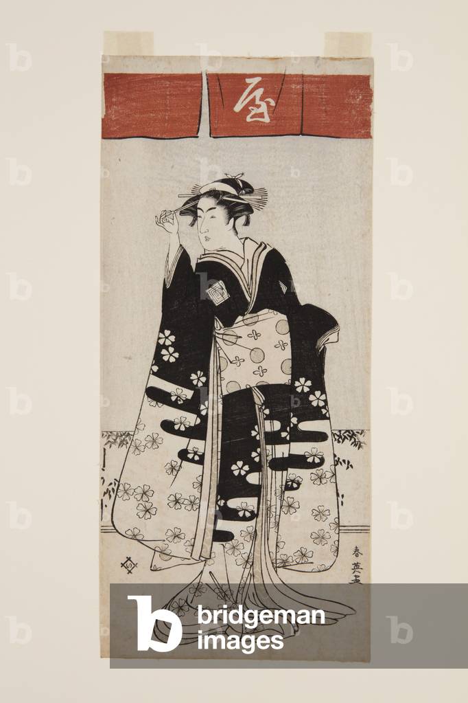 Schauspieler Ichikawa Monnosuke II als Osome (farbiger Holzschnitt-Druck)