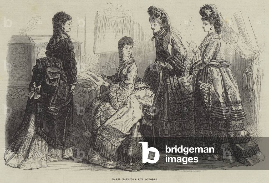 Paris Fashions pour octobre (gravure) 1871 par English School, b/w