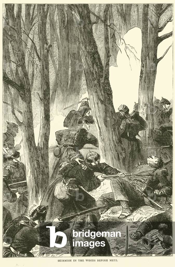 Skirmish in the woods before Metz by English Artist, b/w