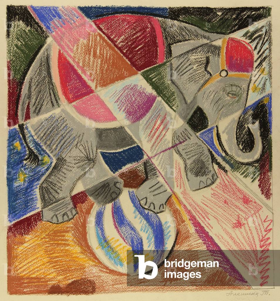 Elephant Balancing on Ball, 1976 (pastello su carta)