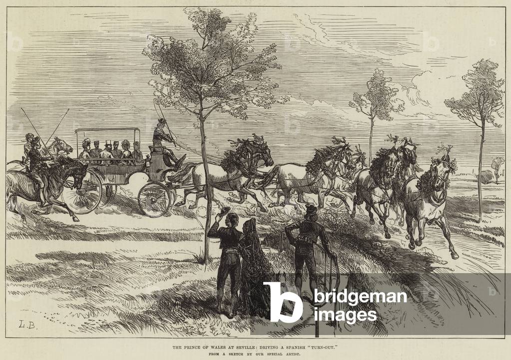 The Prince of Wales at Seville, driving a Spanish "Turn-Out" (engraving)