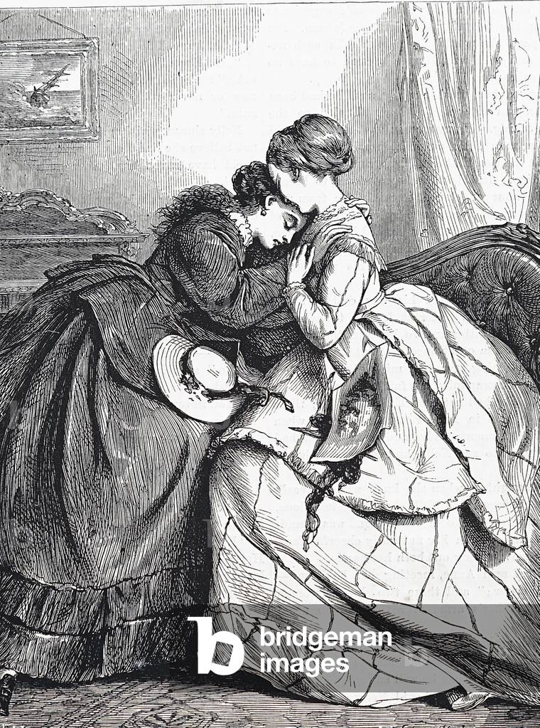 An older sister comforting her young sister by Edward Robert Hughes