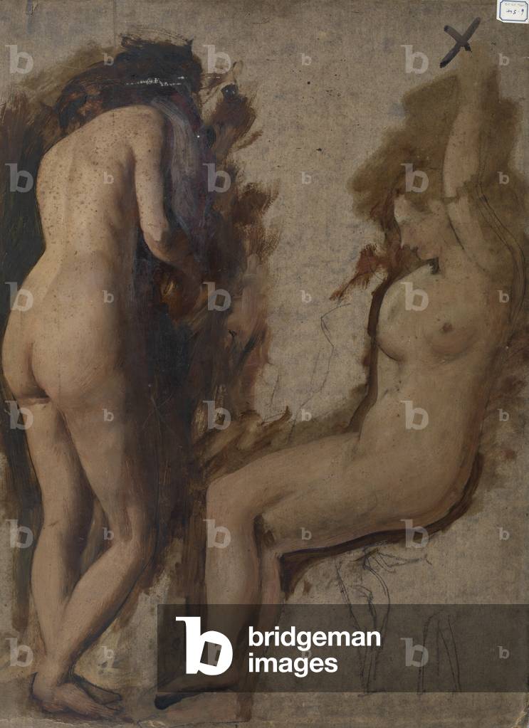 Studie für eine Figur Komposition - Zwei weibliche Akte (verso), 1815-45 (öl auf millboard)