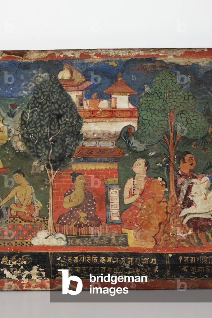 Immagine di Dipinto "Dettaglio da copertina del manoscritto buddista (opaco w/c su legno)" di Nepalese School