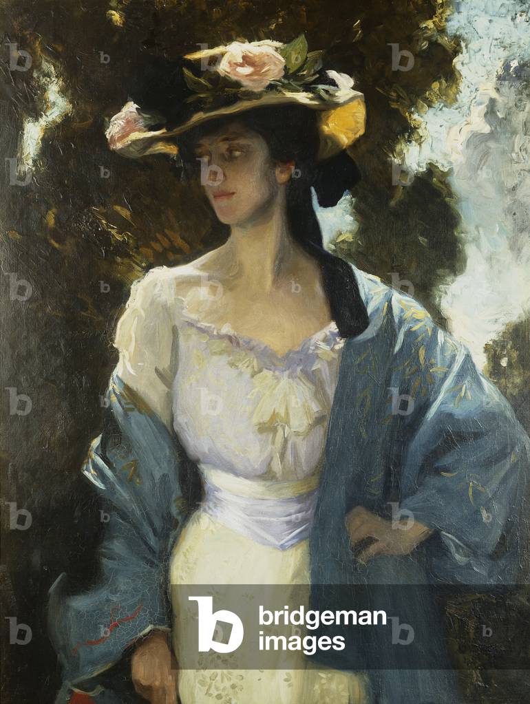 porträt von frances josephine furse, die artist's schwester-in-law tragen ein blau orientalisch jacke, 1903 (ö