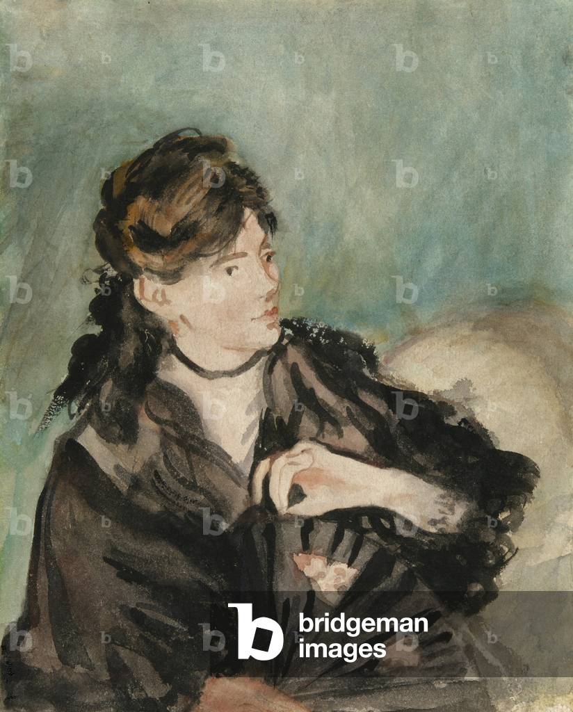 Porträt von Berthe Morisot, 1873-74 (w/c über Spuren von Graphit, auf weißem gewebtem Papier)