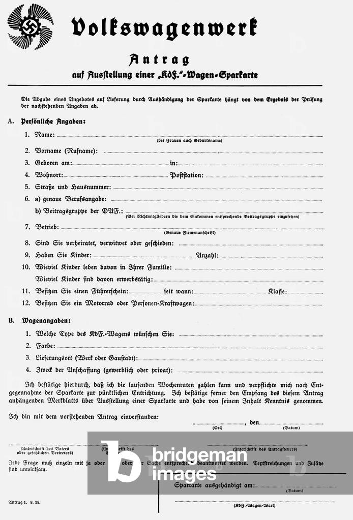 Application for the issue of a Sparkarte (Saving Coupon Card), b/w