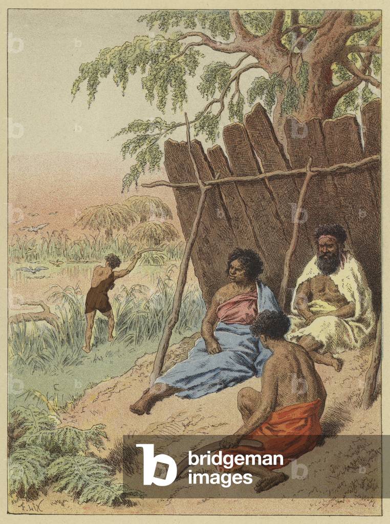 Indigenes Australiens (colour litho) by French Artist