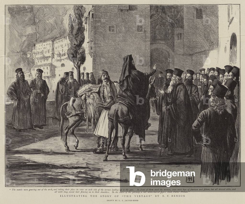 Illustration de l'histoire de « The Vintage » par E F Benson (gravure)