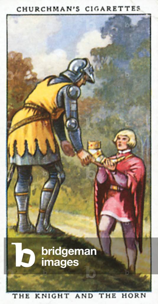 Image of Print depicting The Knight and the Horn (colour litho) 1901 by English Artist