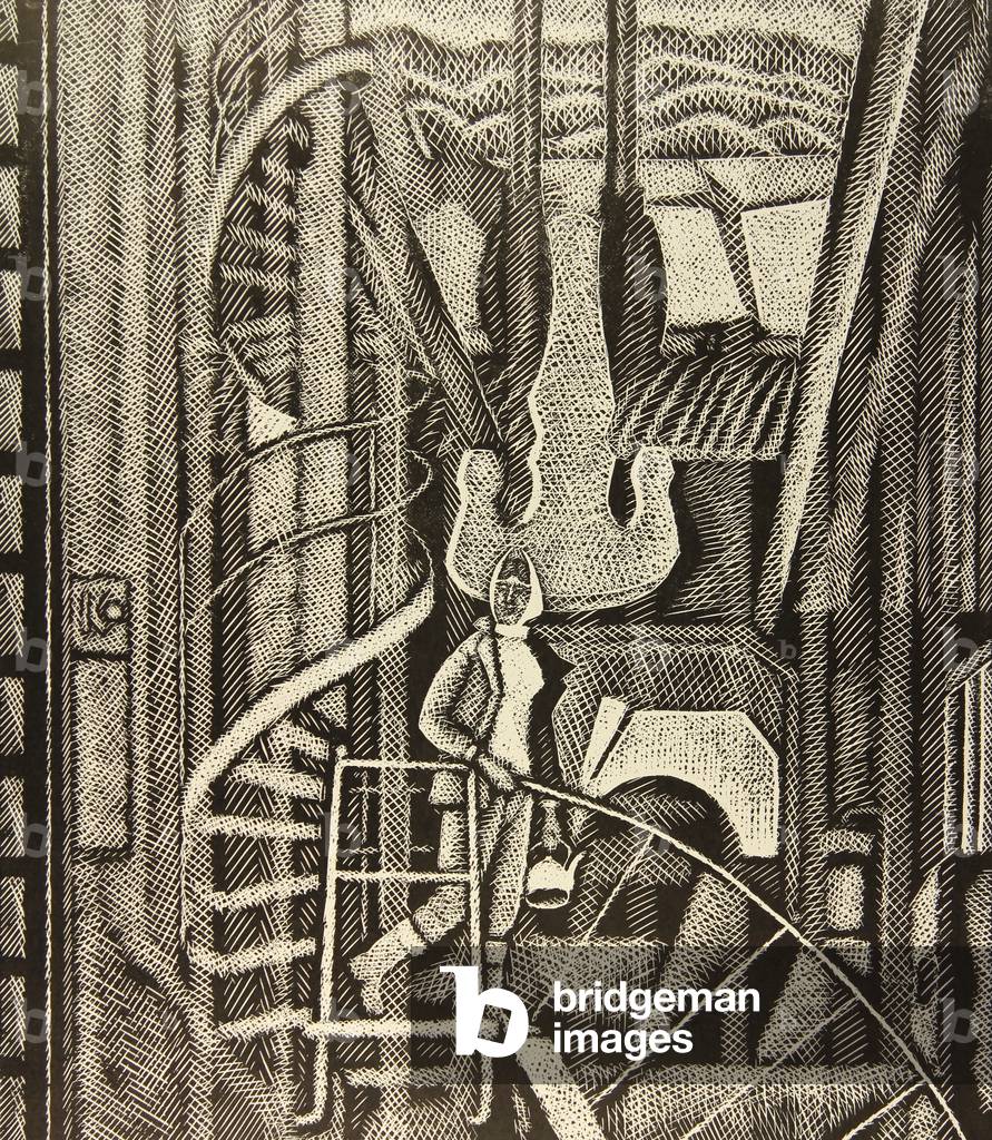 Image of Engraving depicting Cranes and Female Operator, 1976 by Masabikh Akhunov