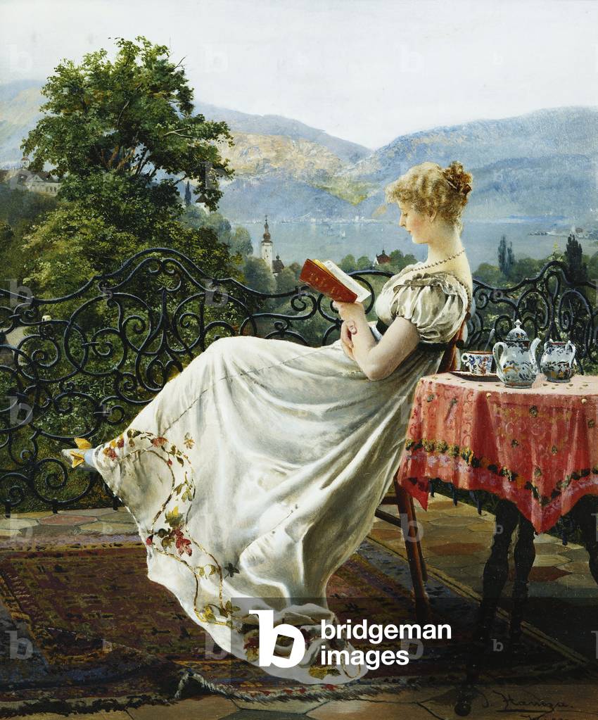 Immagine di Dipinto "sulla terrazza (olio su pannello)" di Johann Hamza