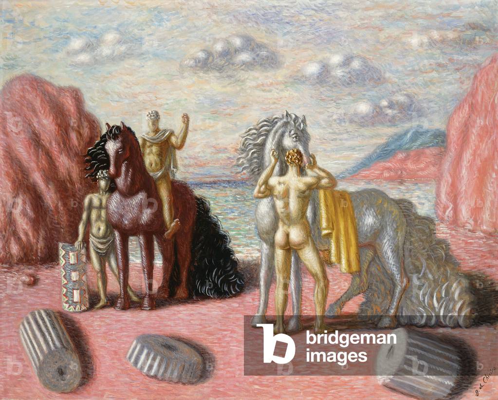 Pferde und Reiter an der Küste; Cavalli e Cavalieri Sulla Spiaggia, 1932-33 (öl auf leinwand)