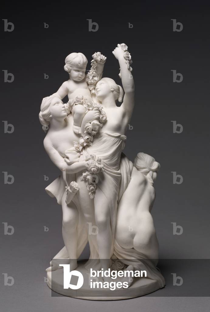 Figur der Liebe getragen von den drei Gnaden, hergestellt von Sèvres Factory, 1768 (unglasierte weiche Paste K