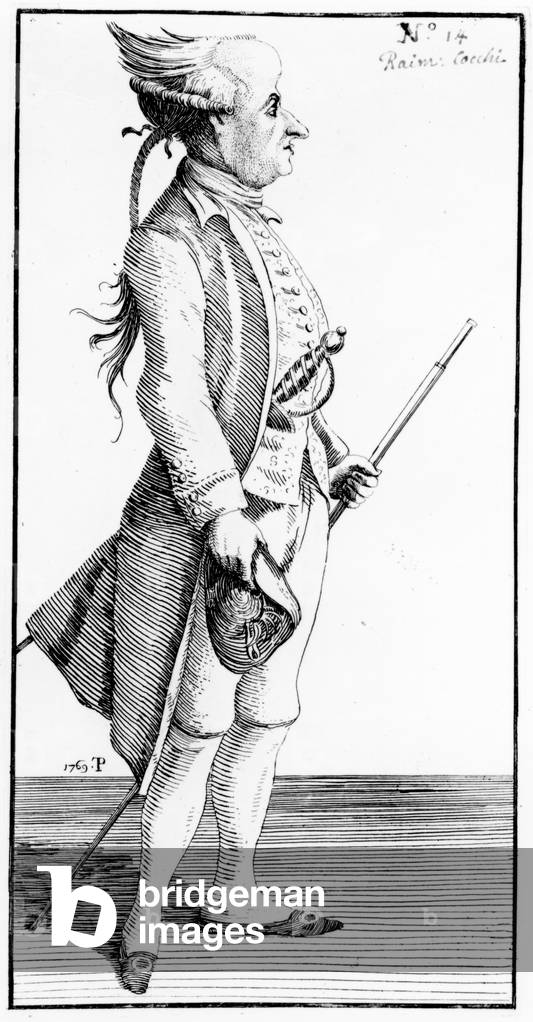 Caricature of Raimondo Cocchi (etching) by Thomas Patch, b/w