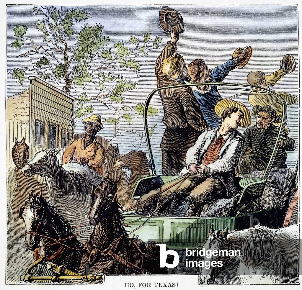 TRAIL DRIVERS, 1874 'Ho, for Texas.' Trail drivers leaving Wichita