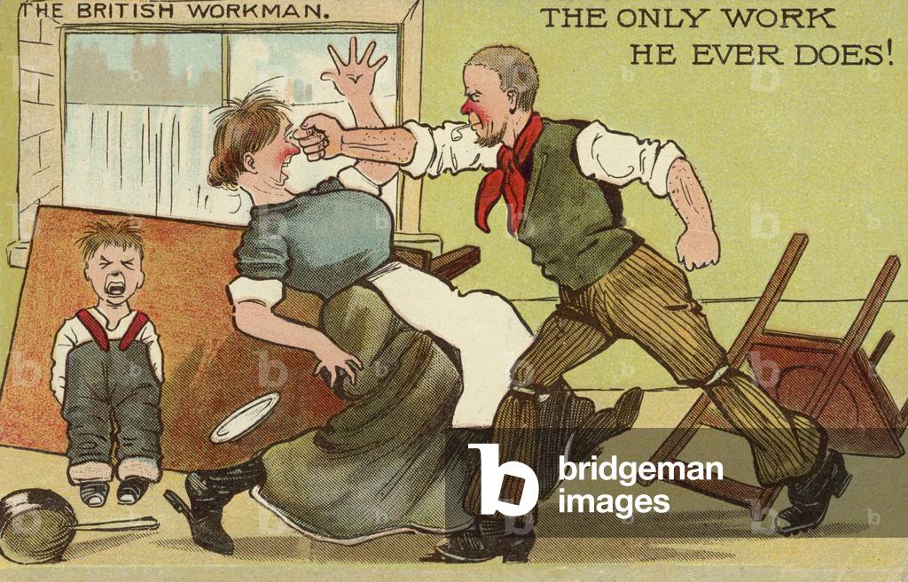 "The British Workman: Violenza domestica (lito a colori)" di English School