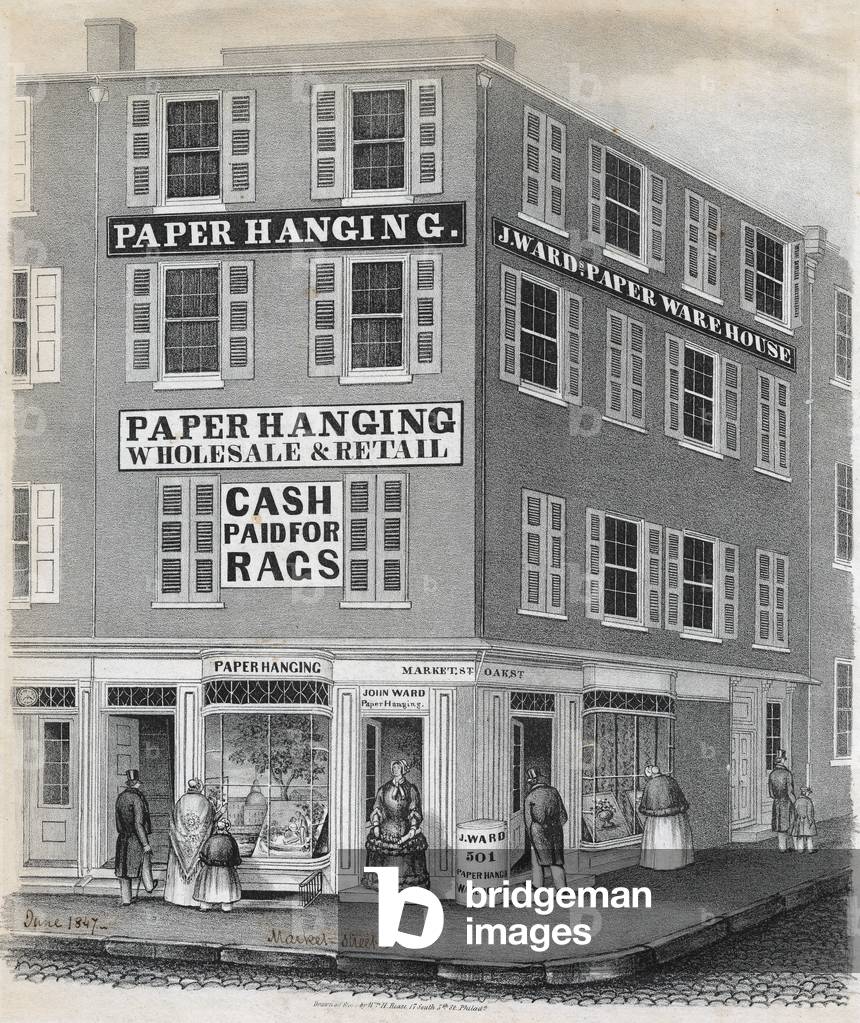 Western Paper Hangings Establishment, 501 Market Street, Philadelphia, druck von Bryson & Cooper, Juni 1847 (l