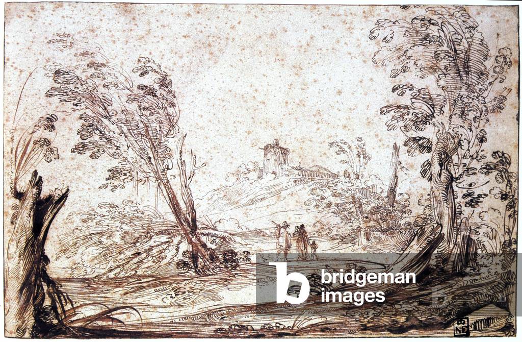 Giovanni Francesco Barbieri, genannt Il Guerincino (1591-1666) italienischer Barockmaler. Landschaft mit windg