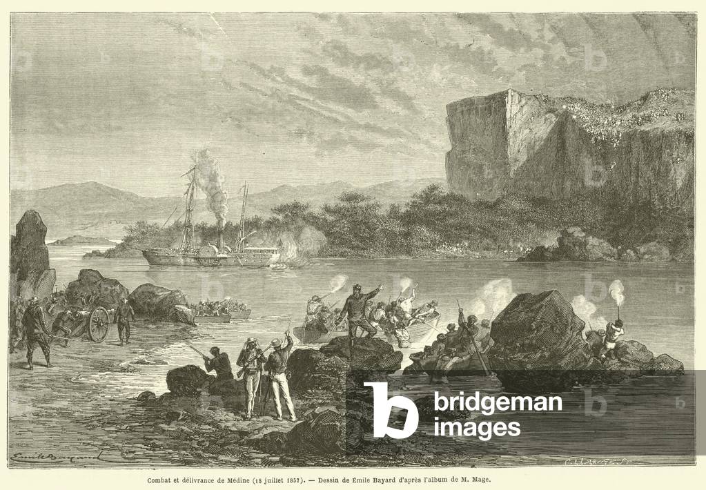 "Combat et delivrance de Medine" 1801 von French School, b/w