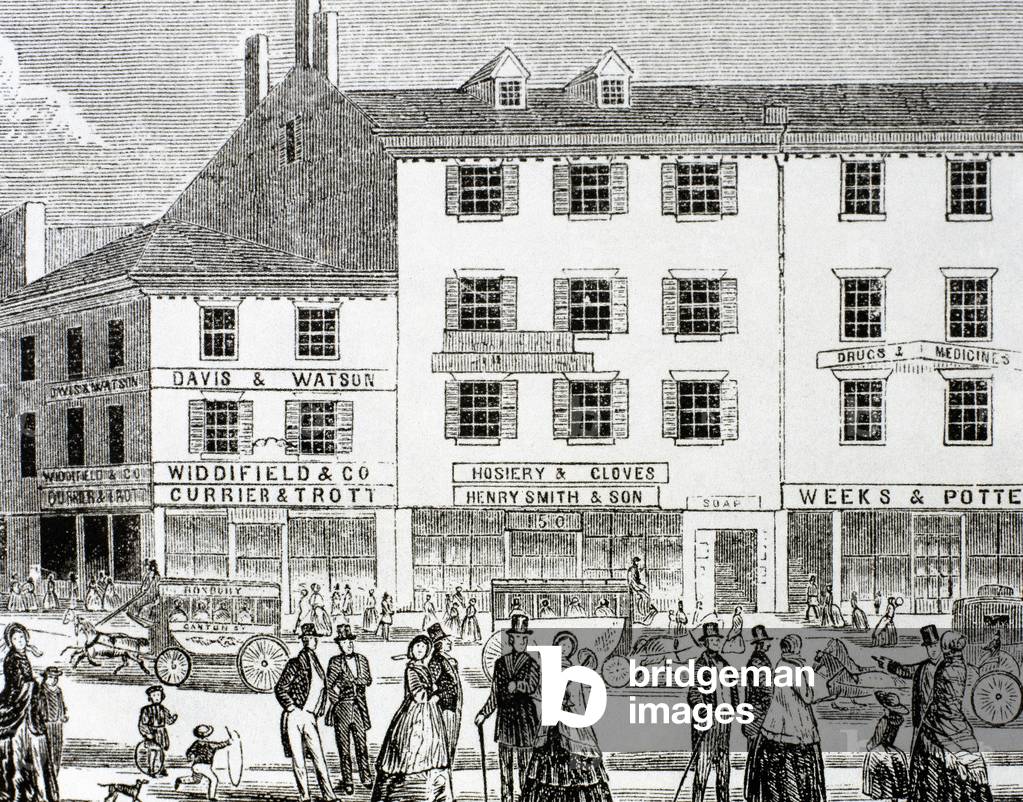 USA. Boston. Washington Street. Engraving., b/w