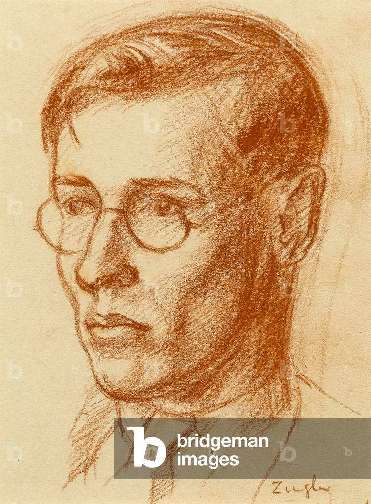 Image of Drawing depicting Portrait of a man with round rimmed spectables 1930 by Archibald Ziegler, b/w