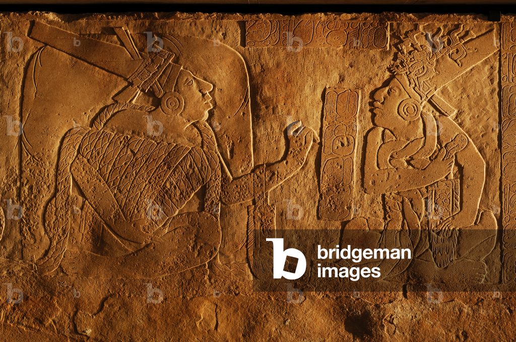 Thronbank Temple 19, Palenque, Mexiko, Schnitzerei von Akhal Mo Nab, 2005 (Foto)