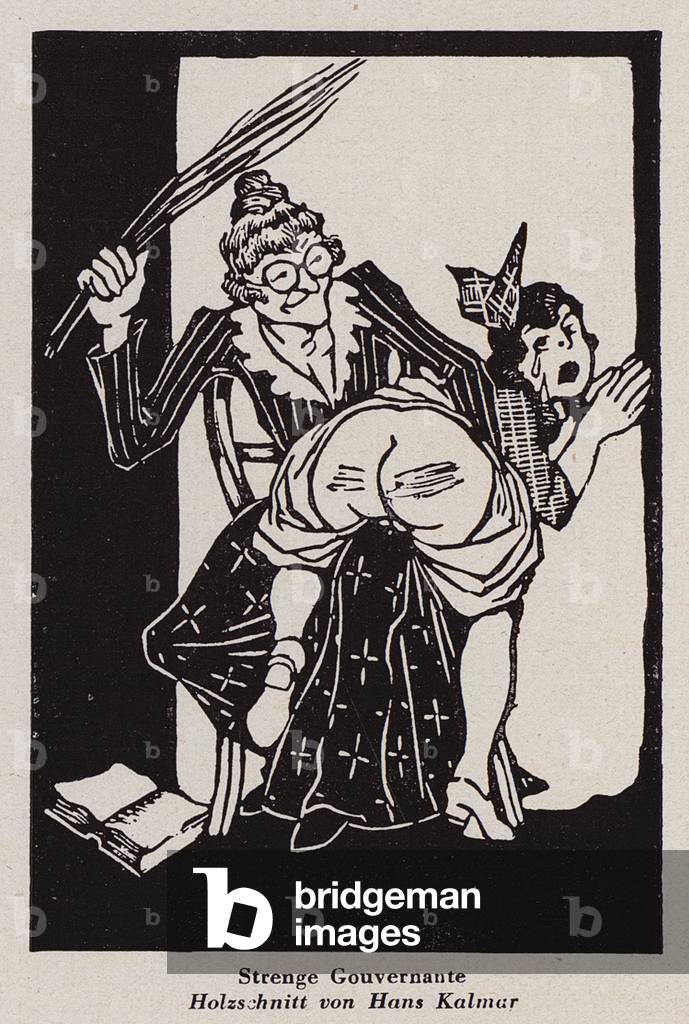 Image of Print depicting Strict governess (litho) 1901 by Hans Kalmar