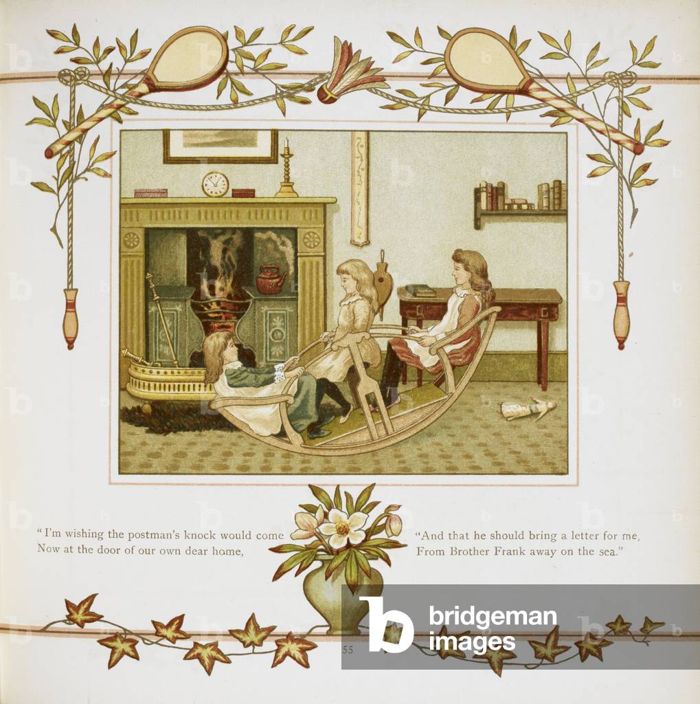 tre ragazze su un legno a dondolo giocattolo