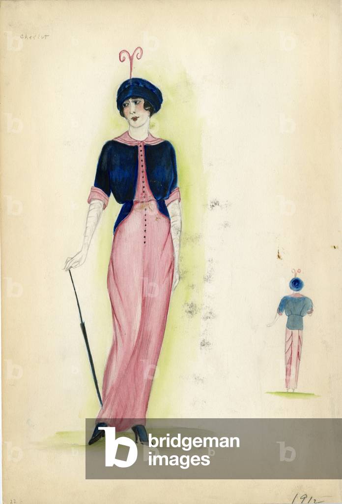 Tageskleid, Chéruit, 1912 (Bleistift & Aquarell auf Papier)