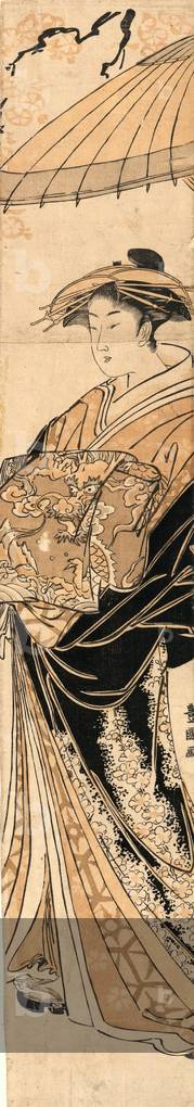 Ouka No Oiran Dochu, Oiran Parading Beneath Cherry Blossoms. [Between 1789 and 1793], 1 Print : Woodcut, Color