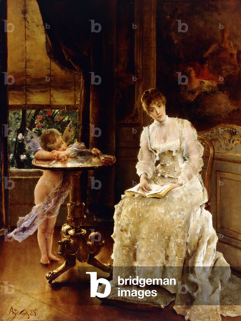 Liebe's Messenger (Sarah Bernhardt in einem Interieur), c.1885 (öl auf leinwand)