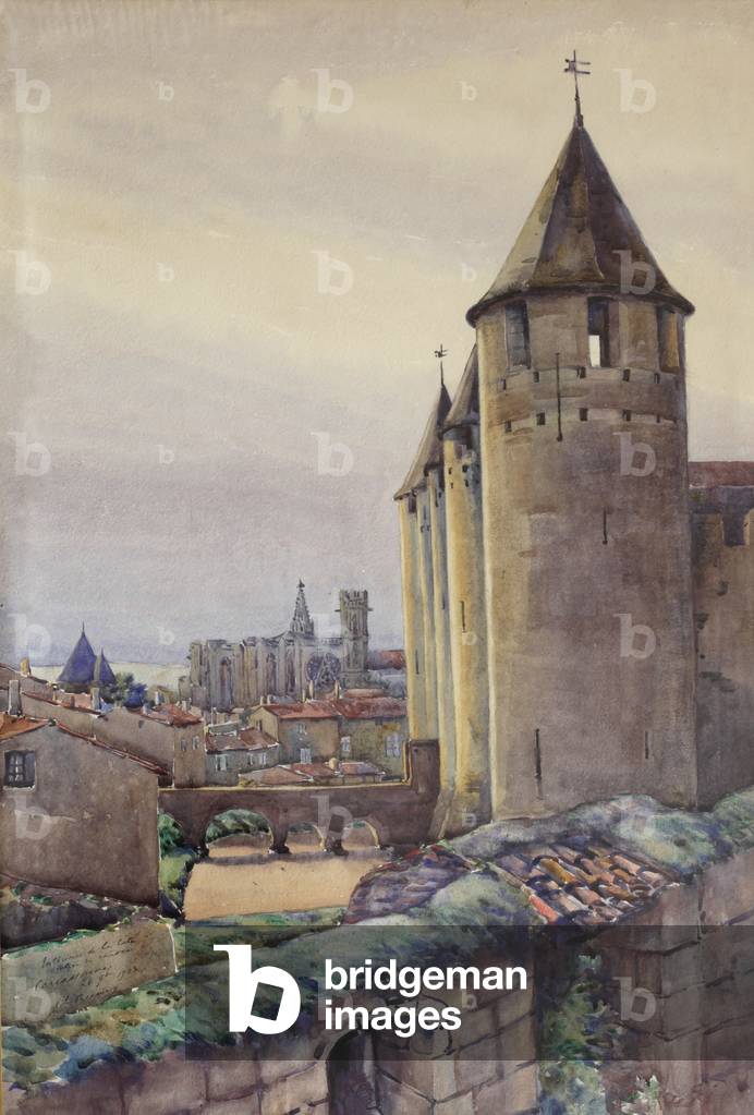 Interno della città di Carcassonne, c.1904 (acquerello)