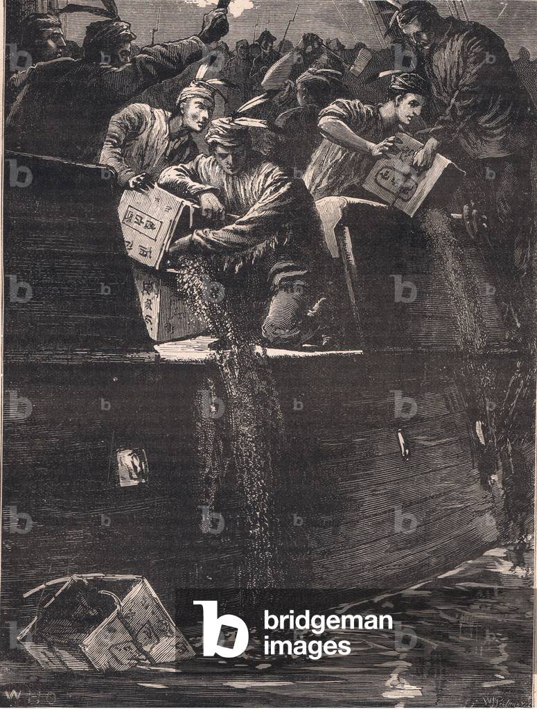 Bild von Druck "Boston Jungen verkleidet als Indianer werfen die Teekisten in den Hafen AD 1773" von William H