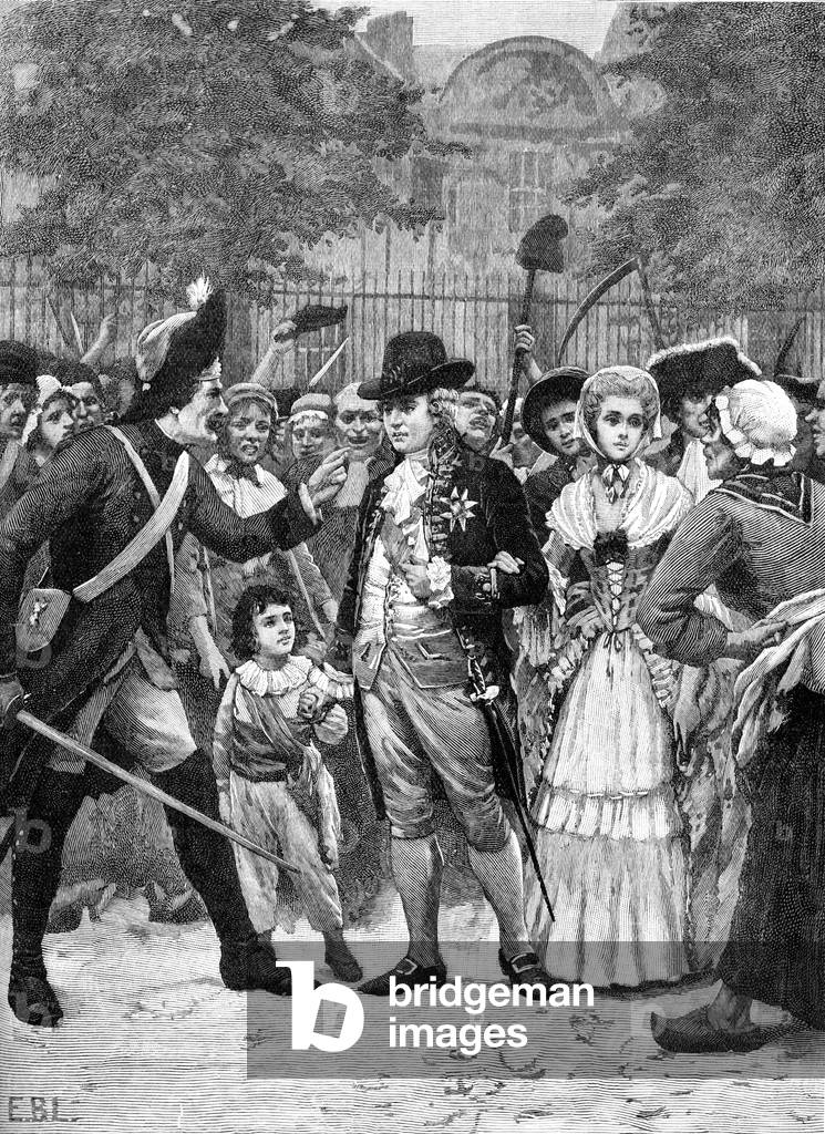 Immagine di Stampa "La famiglia reale francese in viaggio verso l'Assemblea 1792" 1801, b/w