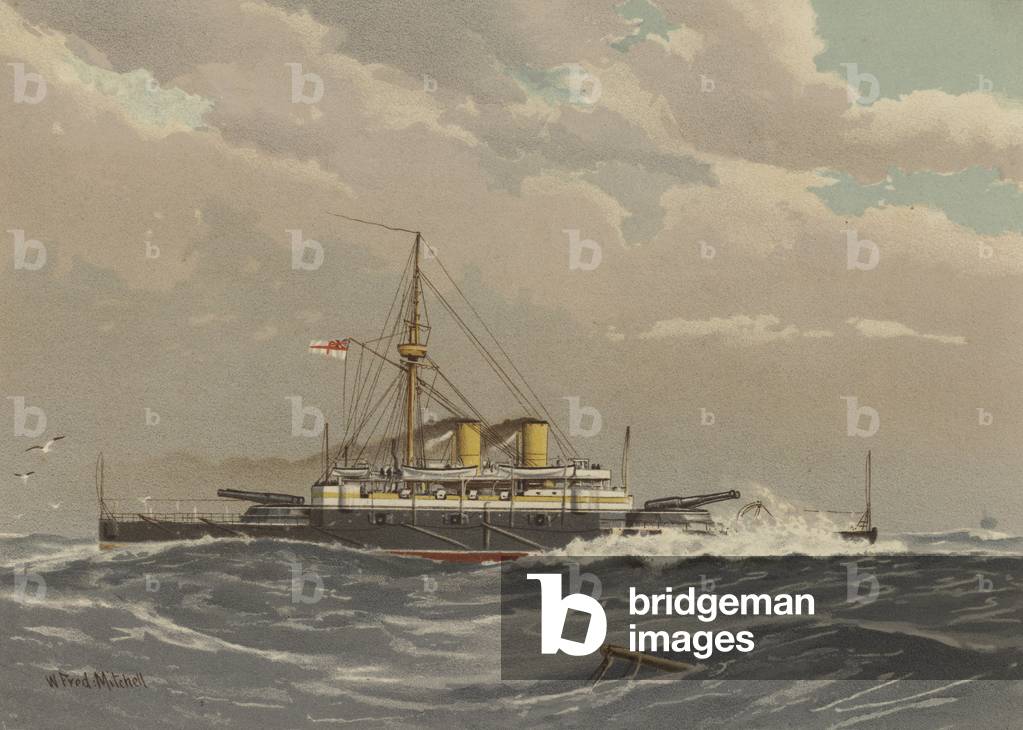 HMS Rodney, 1st class battleship (colour litho)