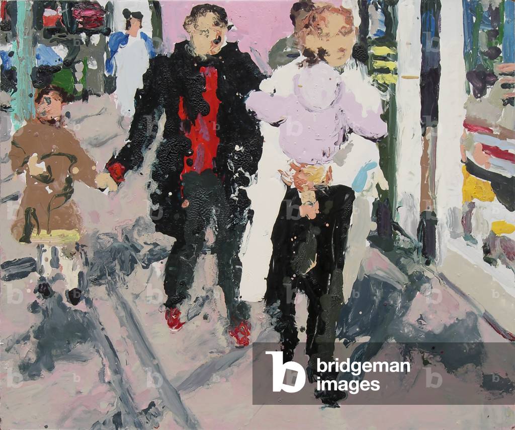 Shopper con bambini, 2003 (olio a bordo)