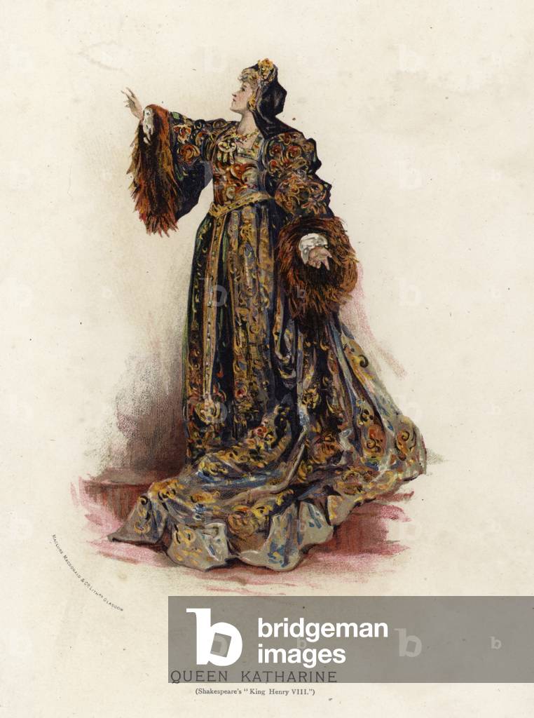 Reine Katharine du roi de Shakespeare Henry VIII (coloris litho) par English School, b/w