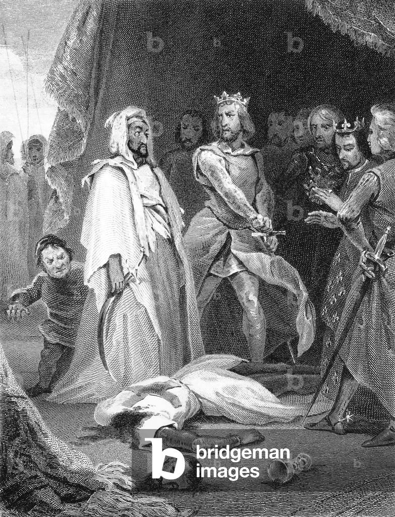 Richard Lion's Heart in Palestine during the third crusade, engraving by Alfred and Tomy Johannot for The Tali