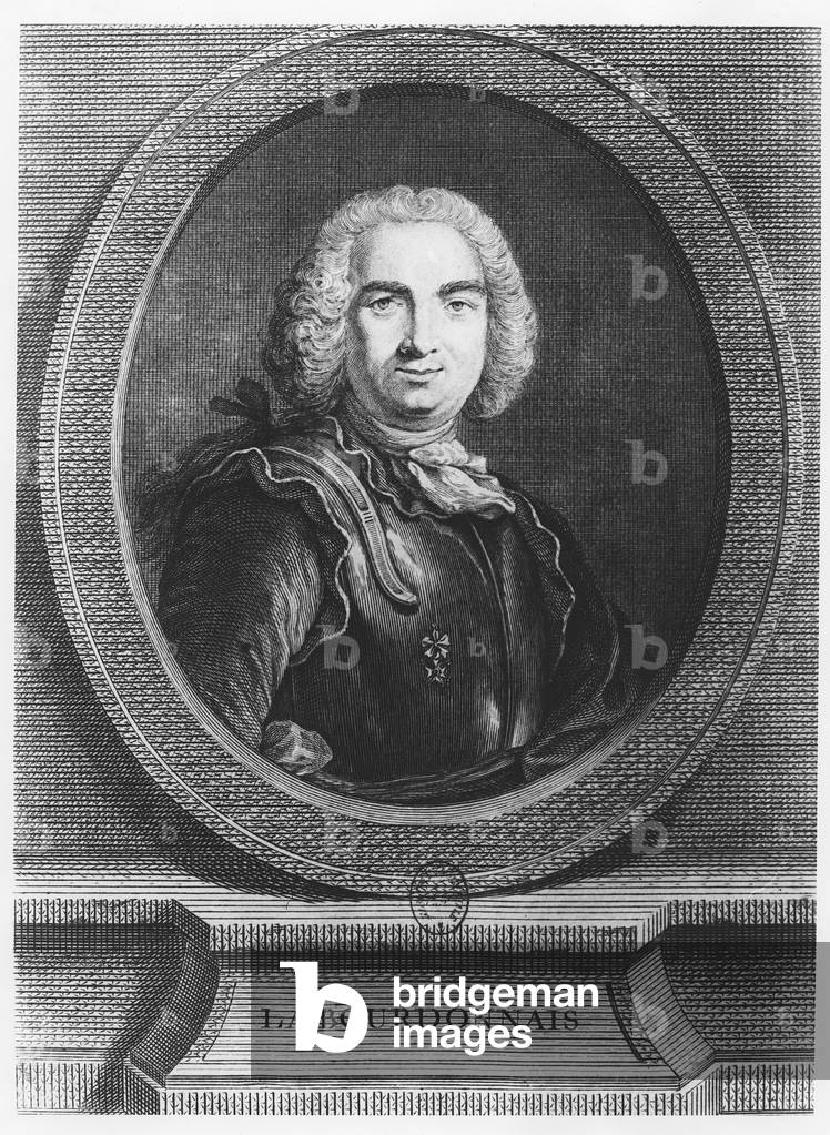 Image of Engraving depicting Bertrand François Mahé 1701 by French Artist, b/w