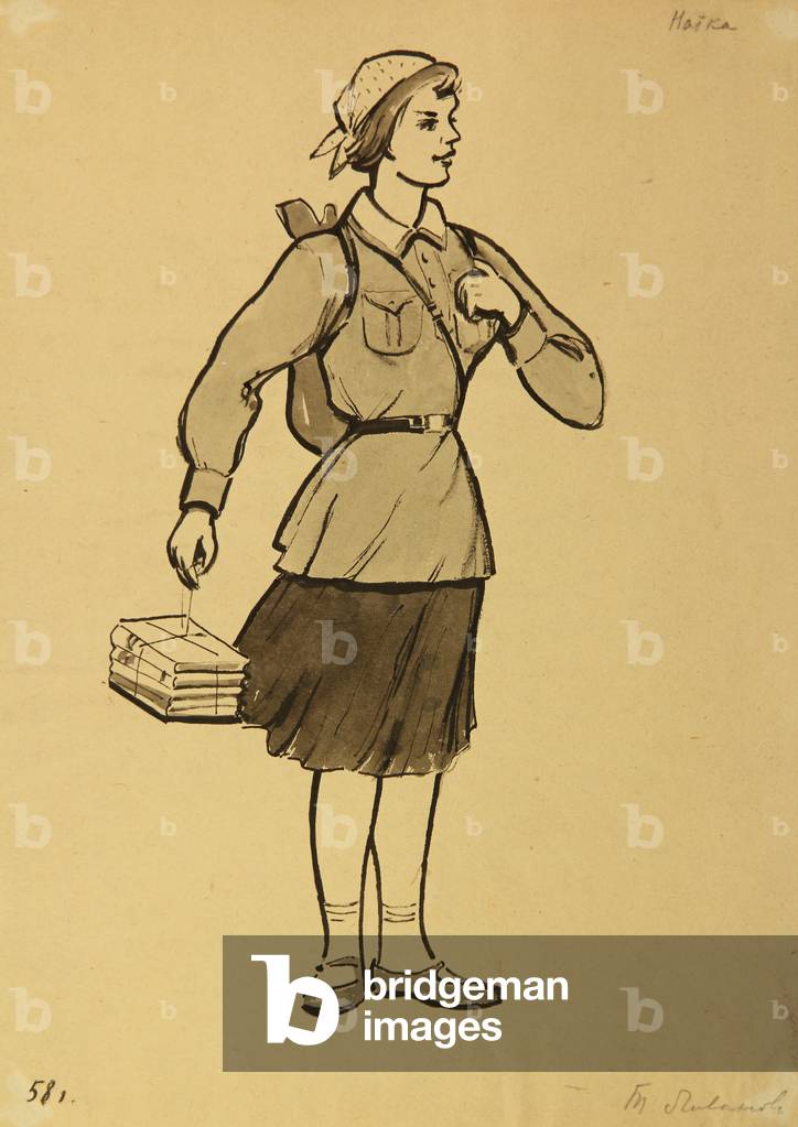 Image de Dessin représentant Déguisement pour “War Secret” par Arkady Gaidar, 1958 par Tatyana Livanova, b/w