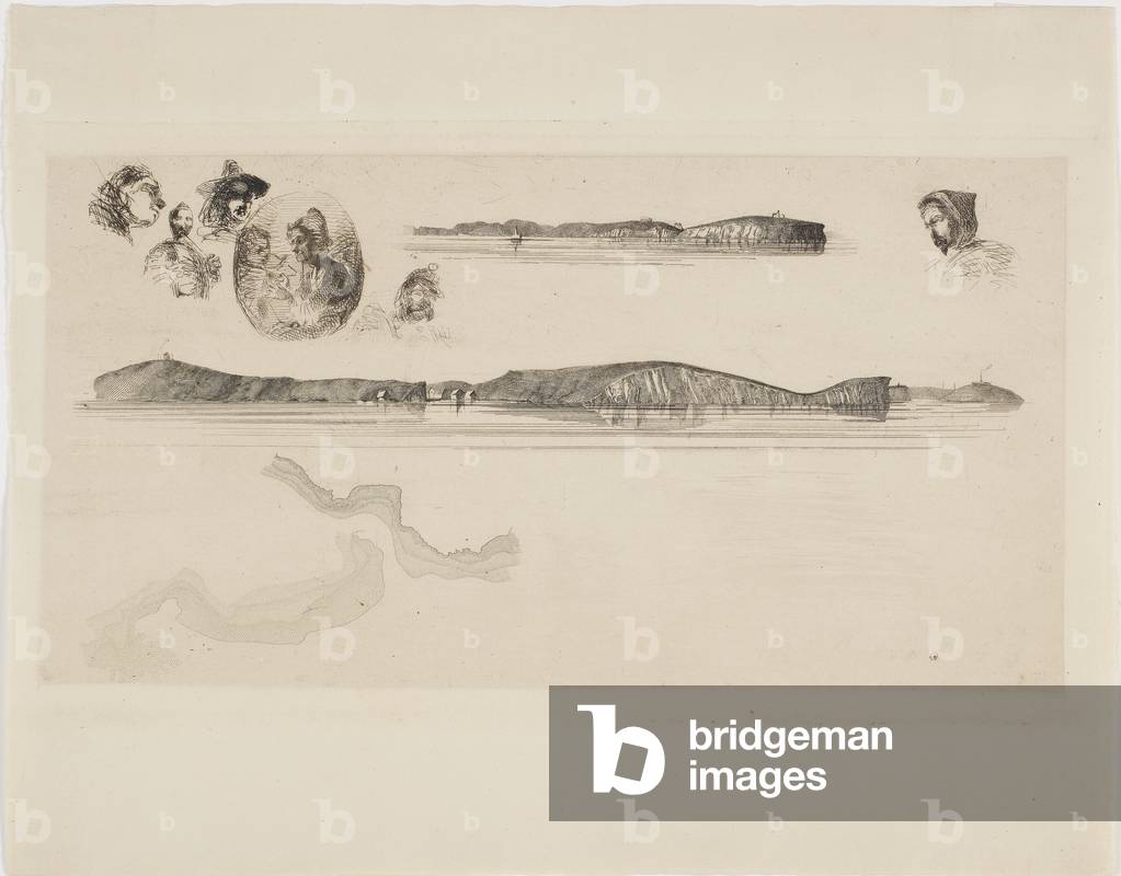 Image of Engraving depicting Sketches on the Coast Survey Plate 1854 by James Abbott McNeill Whistler, b/w
